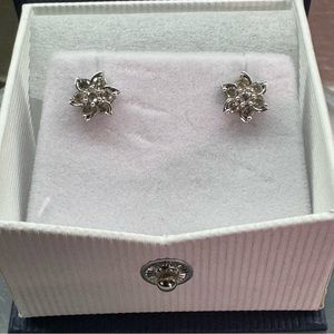 Genuine 10kt White Gold 1/2 Carat Brilliant Cut Diamond Flower Stud Earrings Box